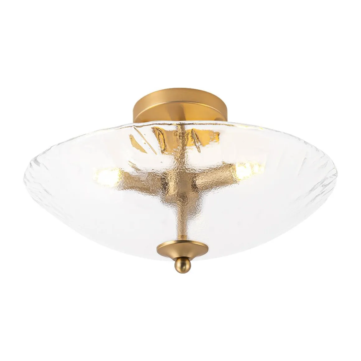 3-Light Brass Textured Glass Bowl Round Semi Flush Mount
