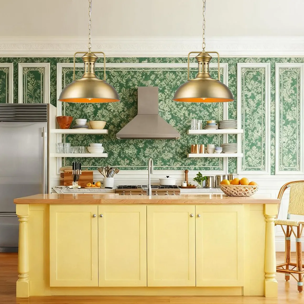 1-Light Brushed Brass Iron Dome Kitchen Pendant