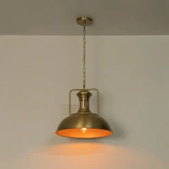 1-Light Brushed Brass Iron Dome Kitchen Pendant