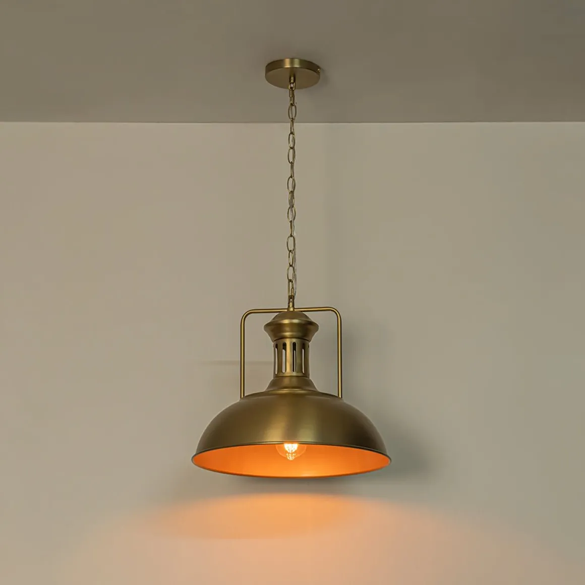 1-Light Brushed Brass Iron Dome Kitchen Pendant