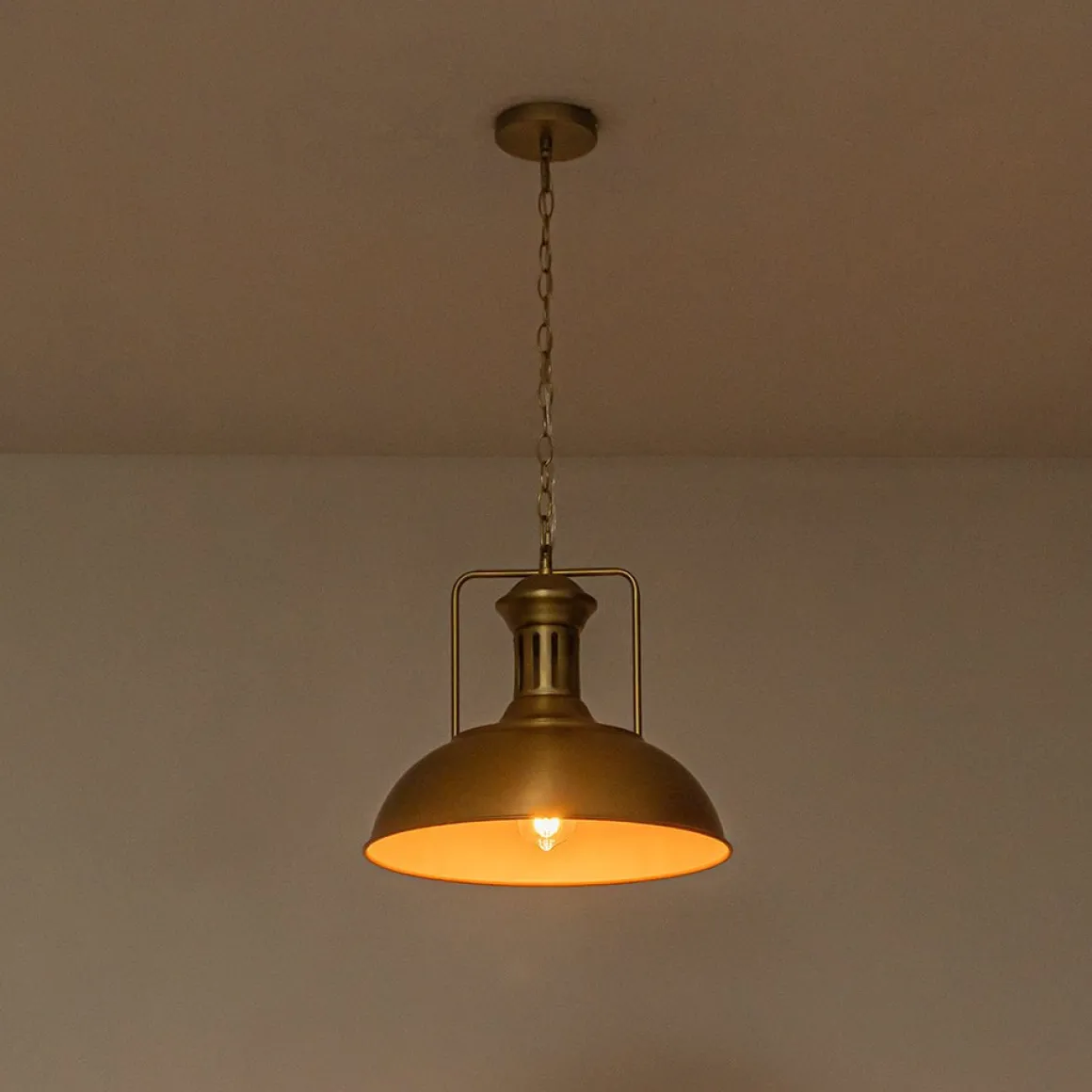 1-Light Brushed Brass Iron Dome Kitchen Pendant