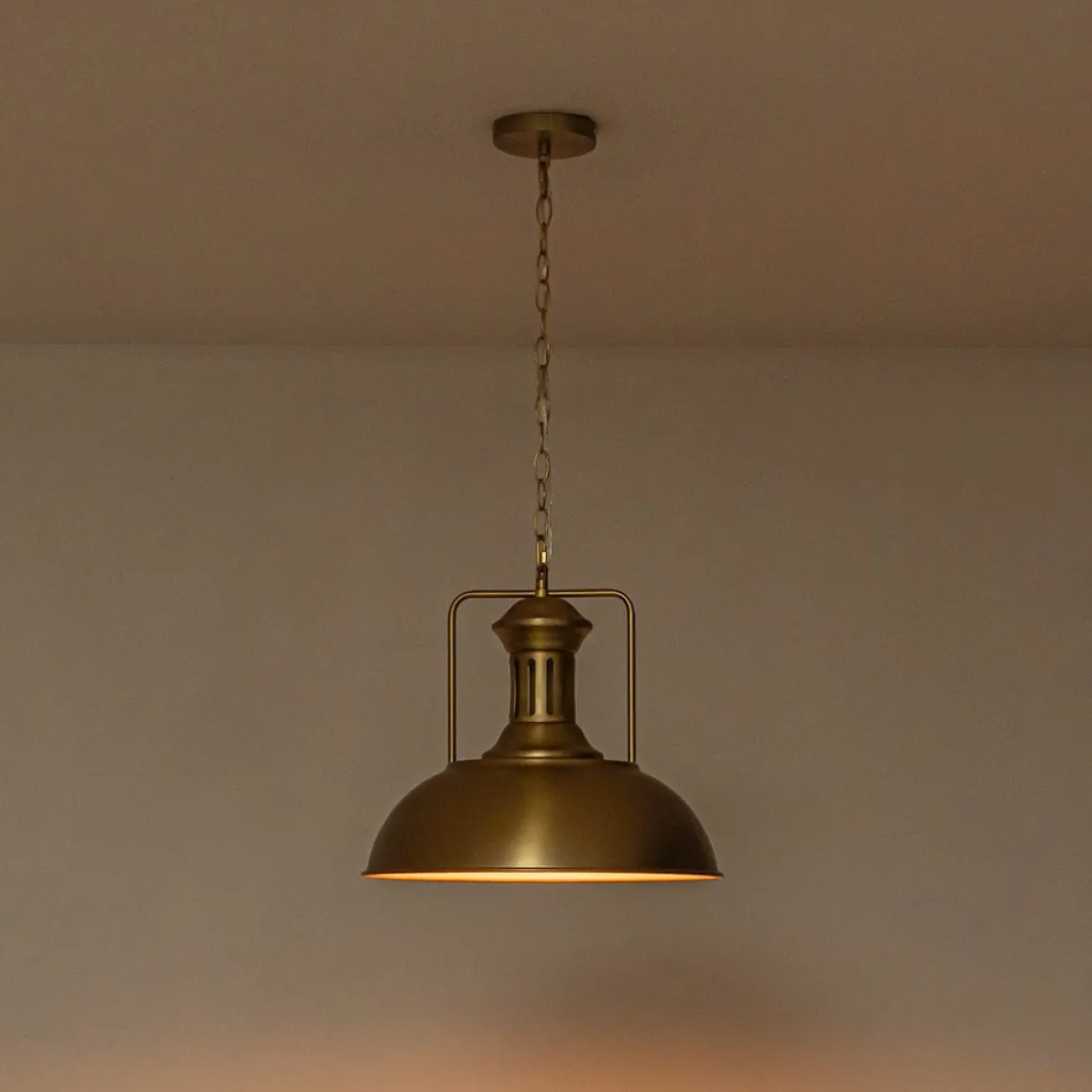 1-Light Brushed Brass Iron Dome Kitchen Pendant