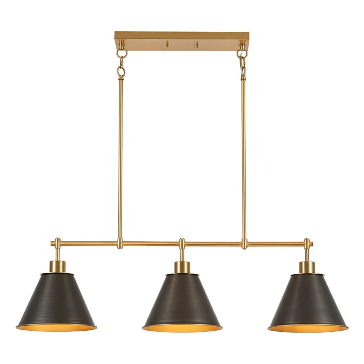 3-Light Brushed Gold Black Cone Island Chandelier