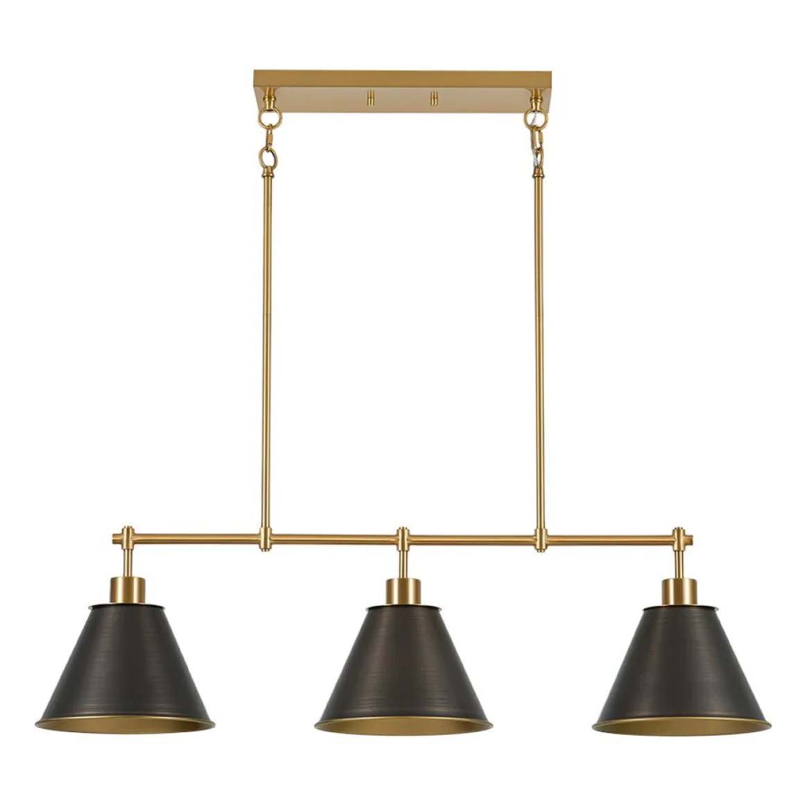 3-Light Brushed Gold Black Cone Island Chandelier