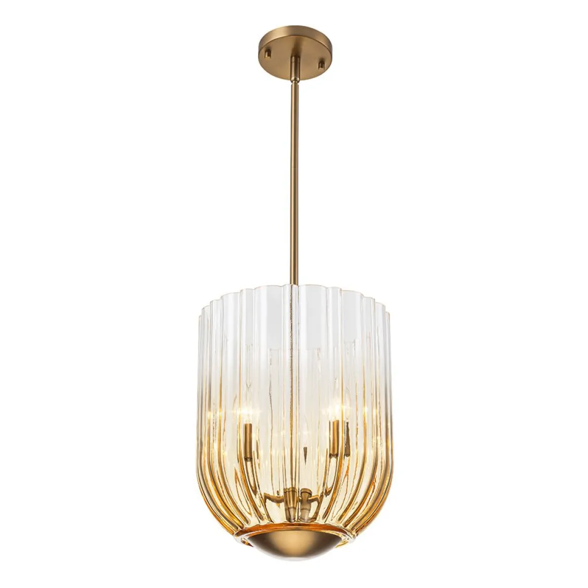 3-Light Candle Style Bell Ribbed Tinted Glass Ceiling Pendant