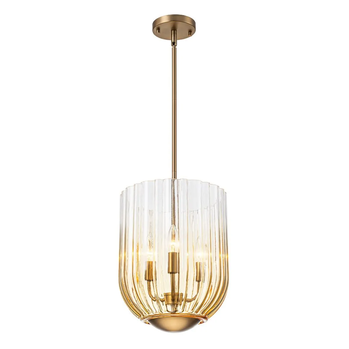 3-Light Candle Style Bell Ribbed Tinted Glass Ceiling Pendant