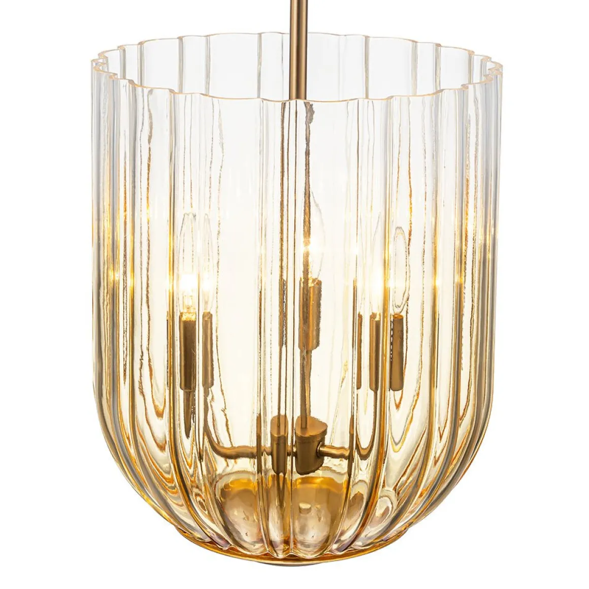 3-Light Candle Style Bell Ribbed Tinted Glass Ceiling Pendant