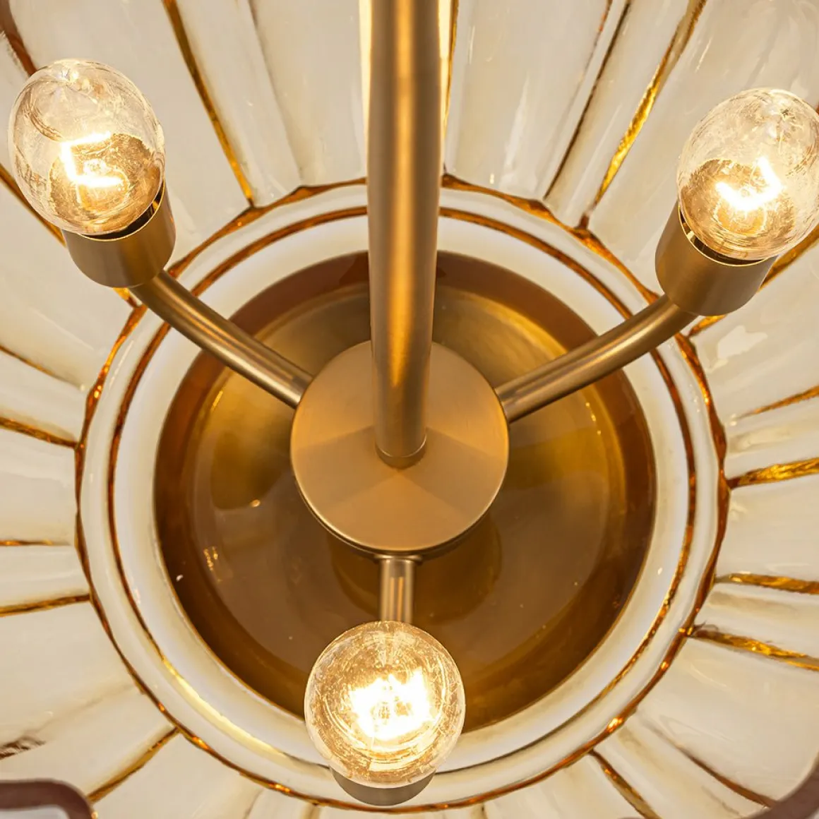 3-Light Candle Style Bell Ribbed Tinted Glass Ceiling Pendant