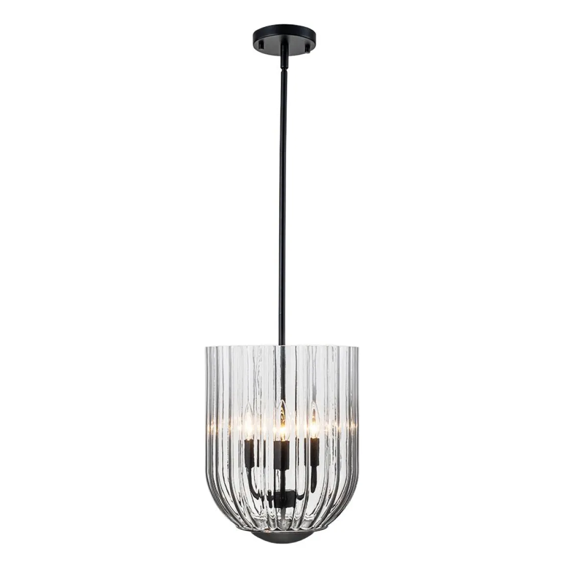 3-Light Candle Style Bell Ribbed Tinted Glass Ceiling Pendant