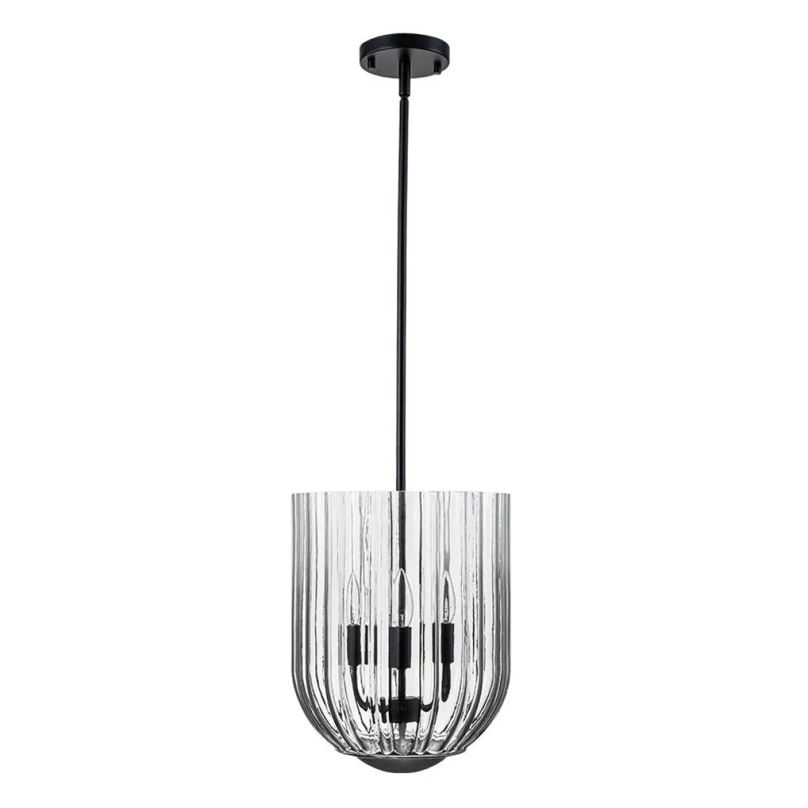 3-Light Candle Style Bell Ribbed Tinted Glass Ceiling Pendant