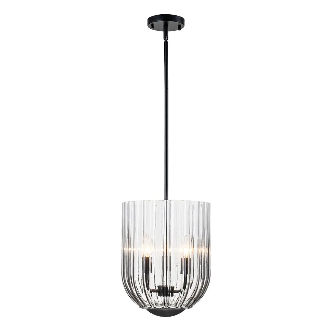 3-Light Candle Style Bell Ribbed Tinted Glass Ceiling Pendant