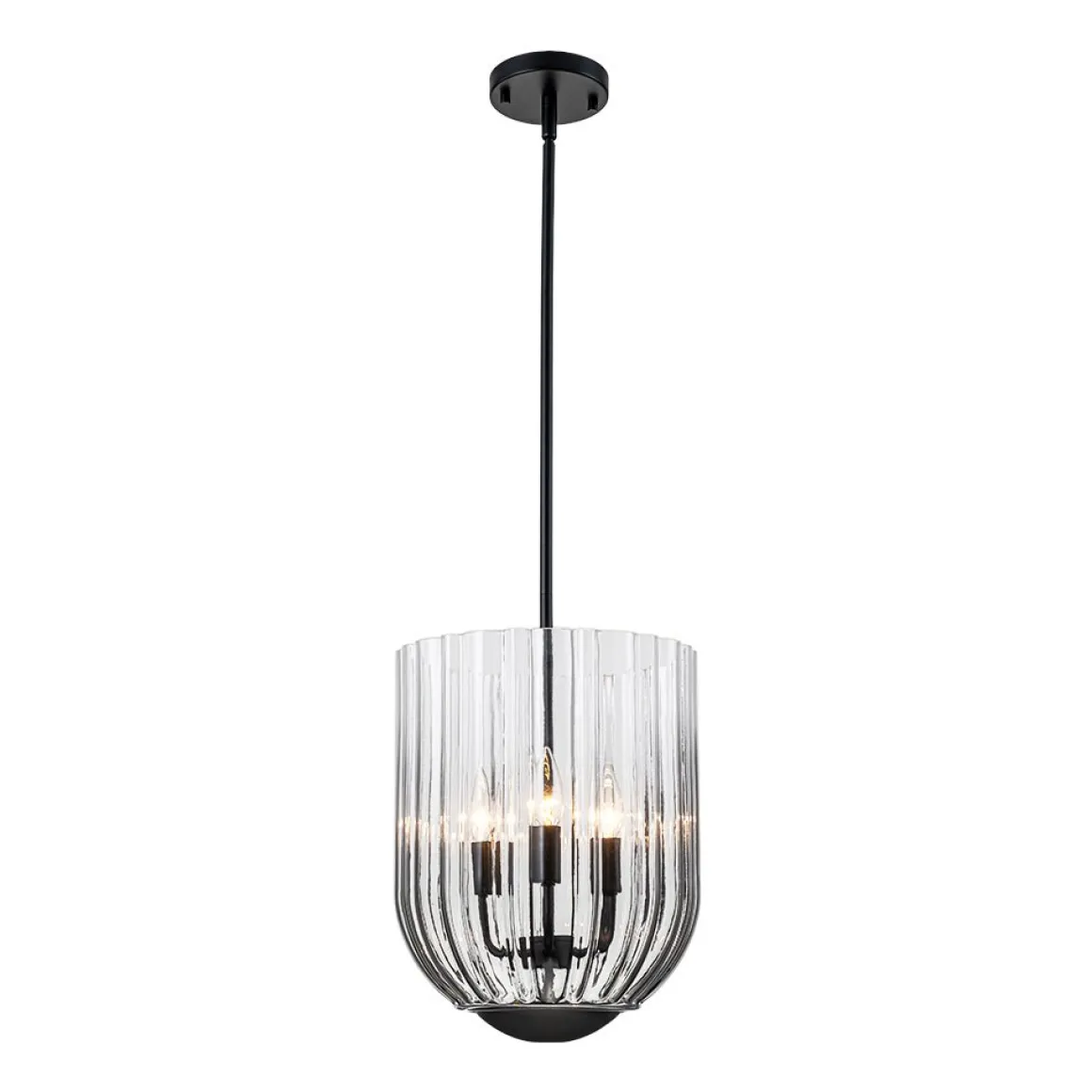 3-Light Candle Style Bell Ribbed Tinted Glass Ceiling Pendant