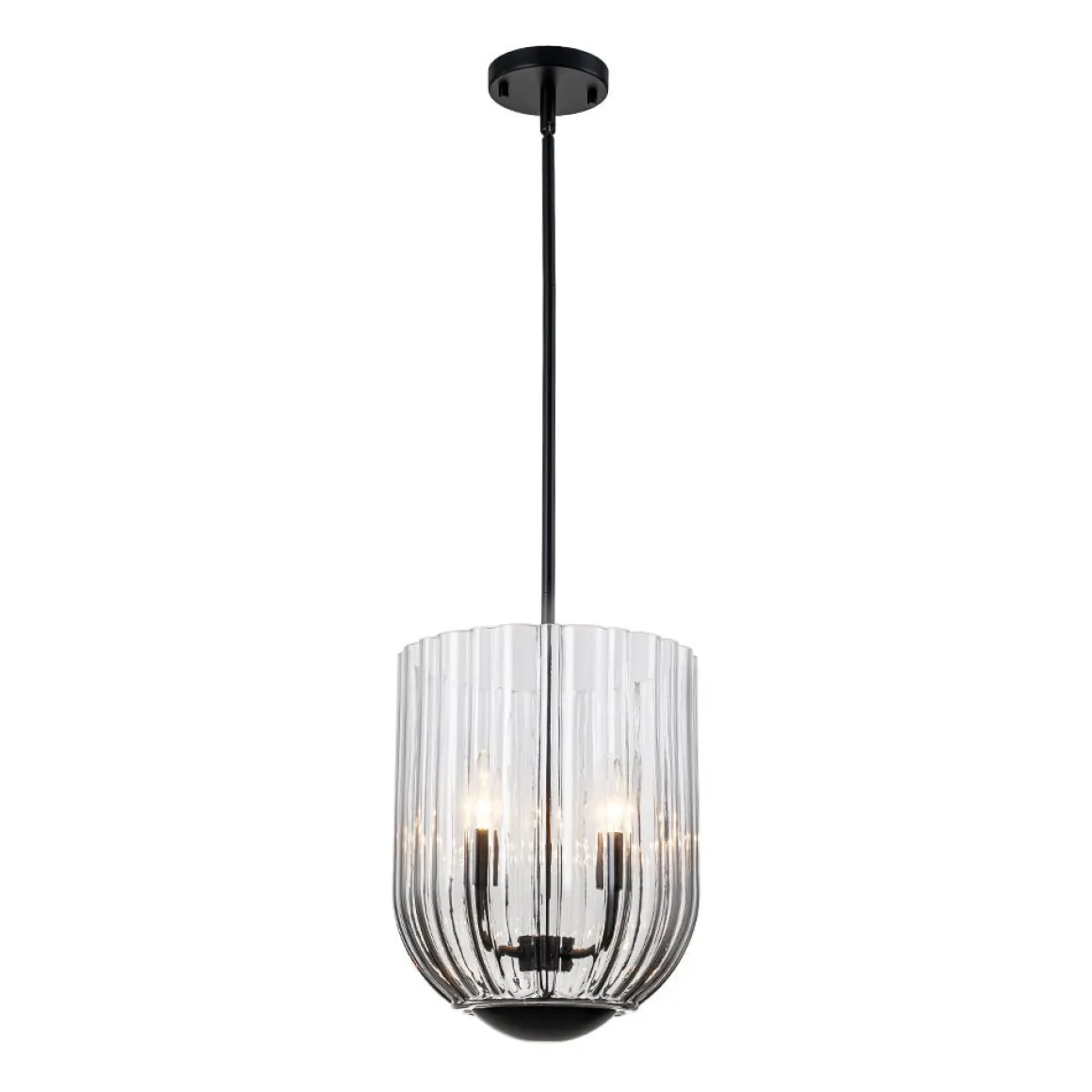 3-Light Candle Style Bell Ribbed Tinted Glass Ceiling Pendant