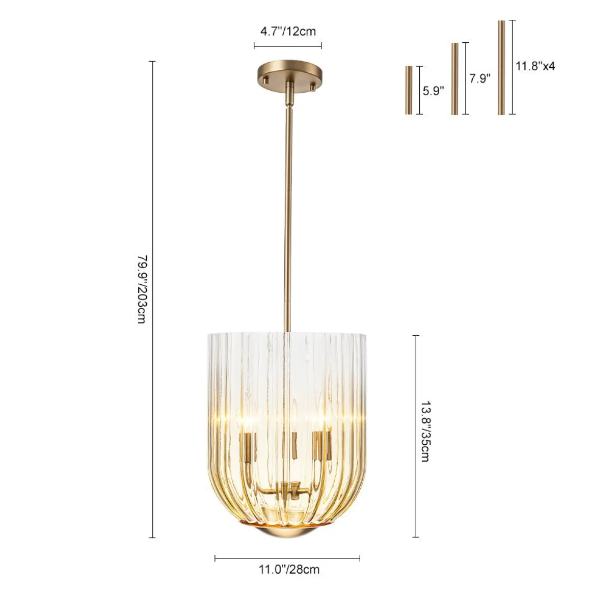 3-Light Candle Style Bell Ribbed Tinted Glass Ceiling Pendant