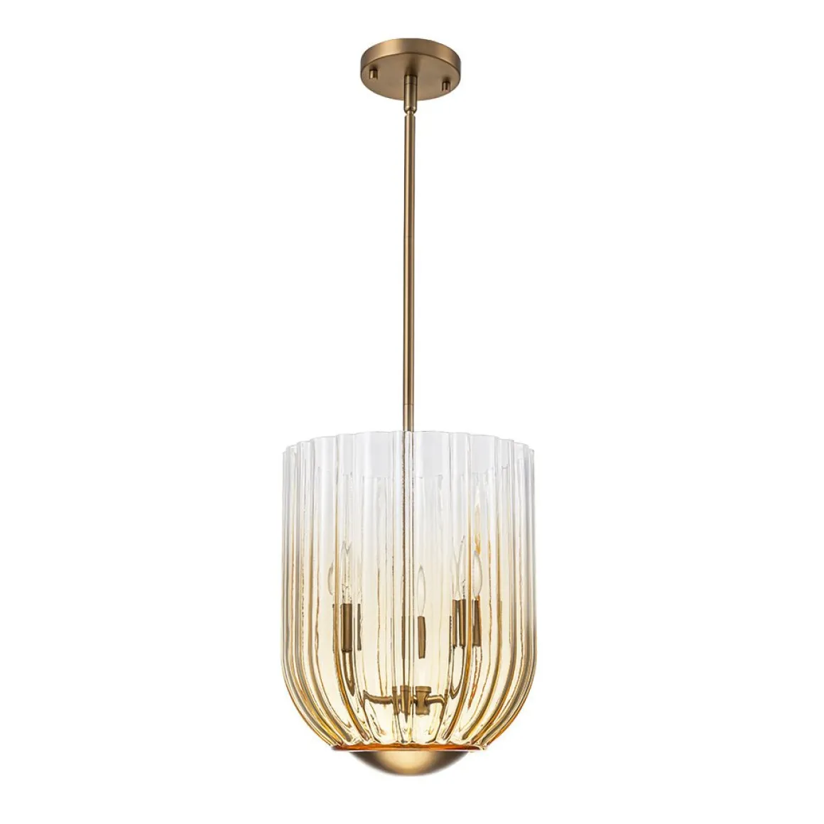 3-Light Candle Style Bell Ribbed Tinted Glass Ceiling Pendant
