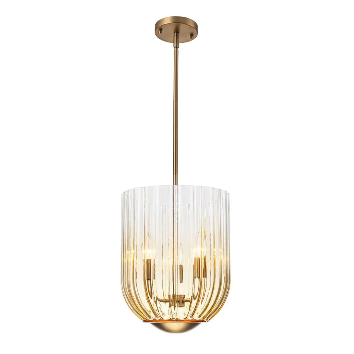 3-Light Candle Style Bell Ribbed Tinted Glass Ceiling Pendant