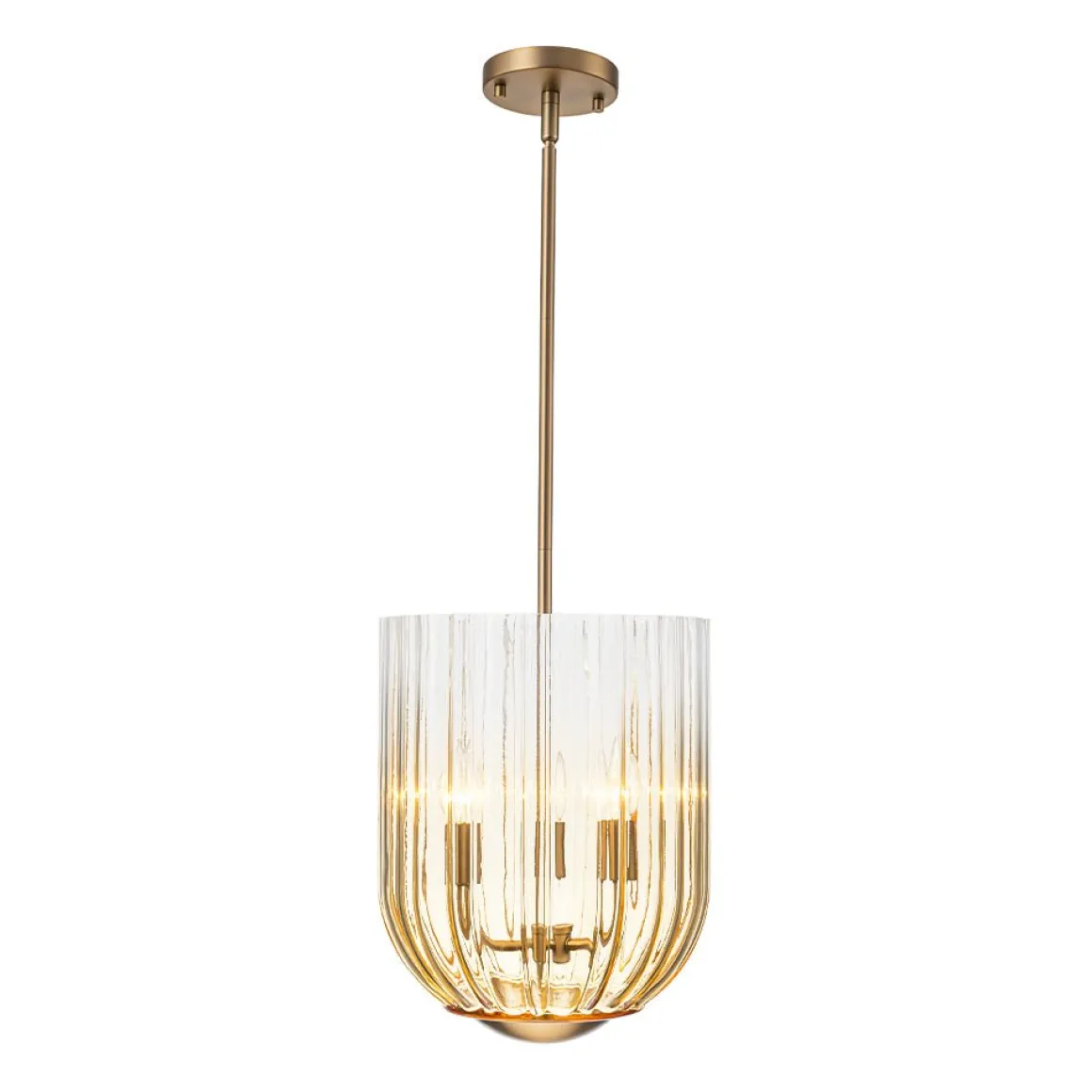 3-Light Candle Style Bell Ribbed Tinted Glass Ceiling Pendant