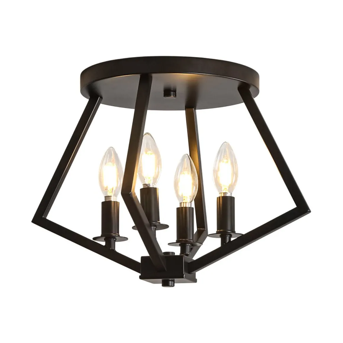 4-light Candle Style Black Simple Geometric Lantern Semi Flush
