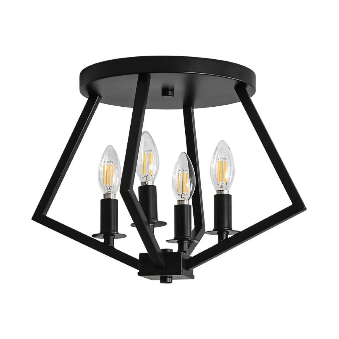 4-light Candle Style Black Simple Geometric Lantern Semi Flush