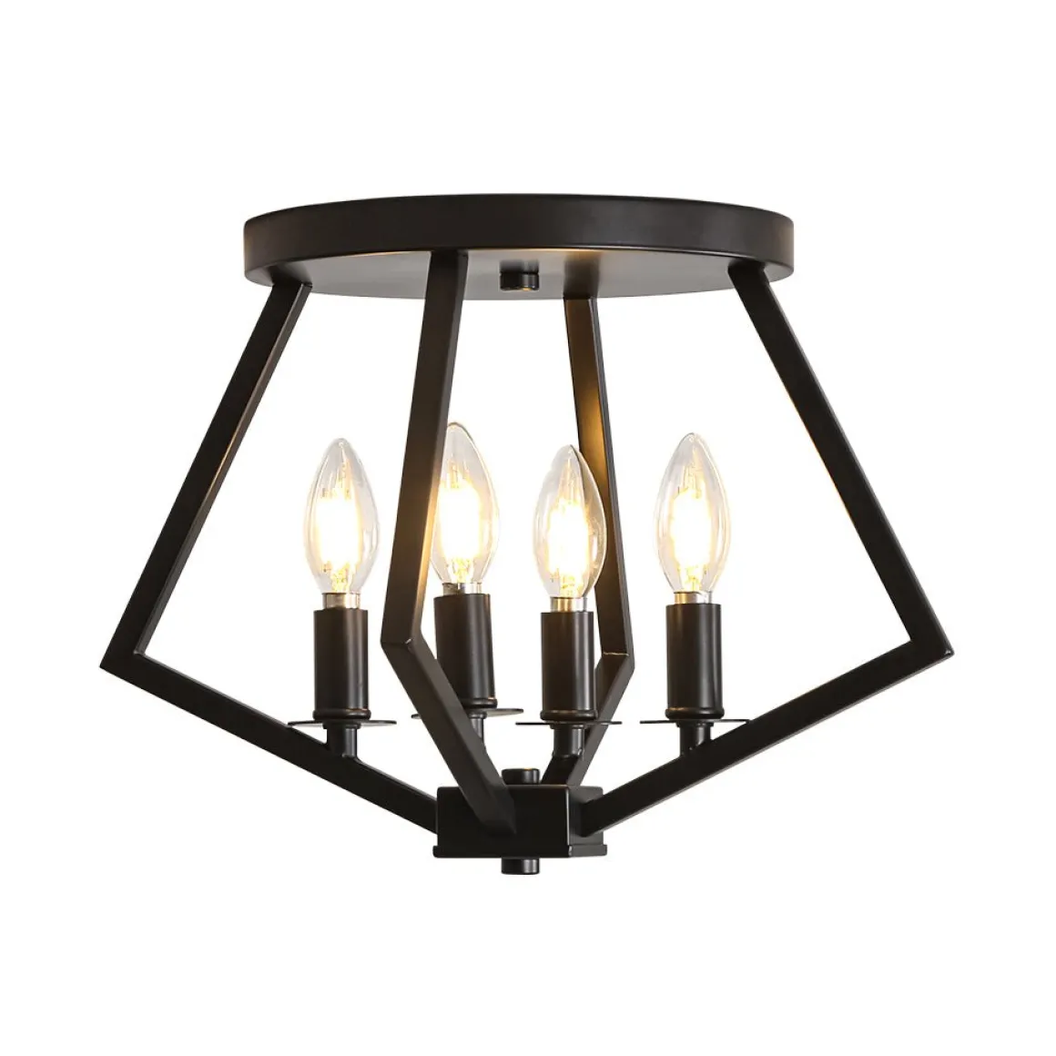 4-light Candle Style Black Simple Geometric Lantern Semi Flush