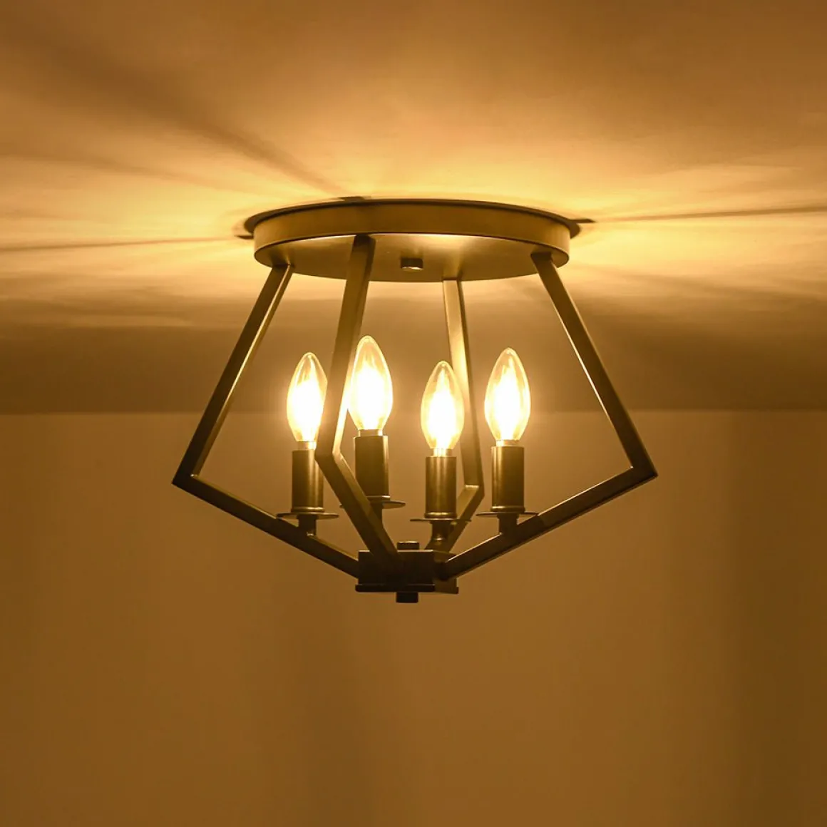 4-light Candle Style Black Simple Geometric Lantern Semi Flush