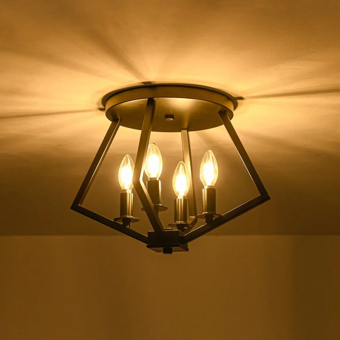 4-light Candle Style Black Simple Geometric Lantern Semi Flush