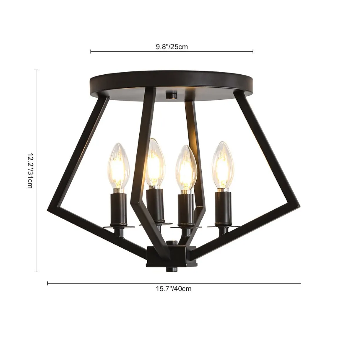 4-light Candle Style Black Simple Geometric Lantern Semi Flush