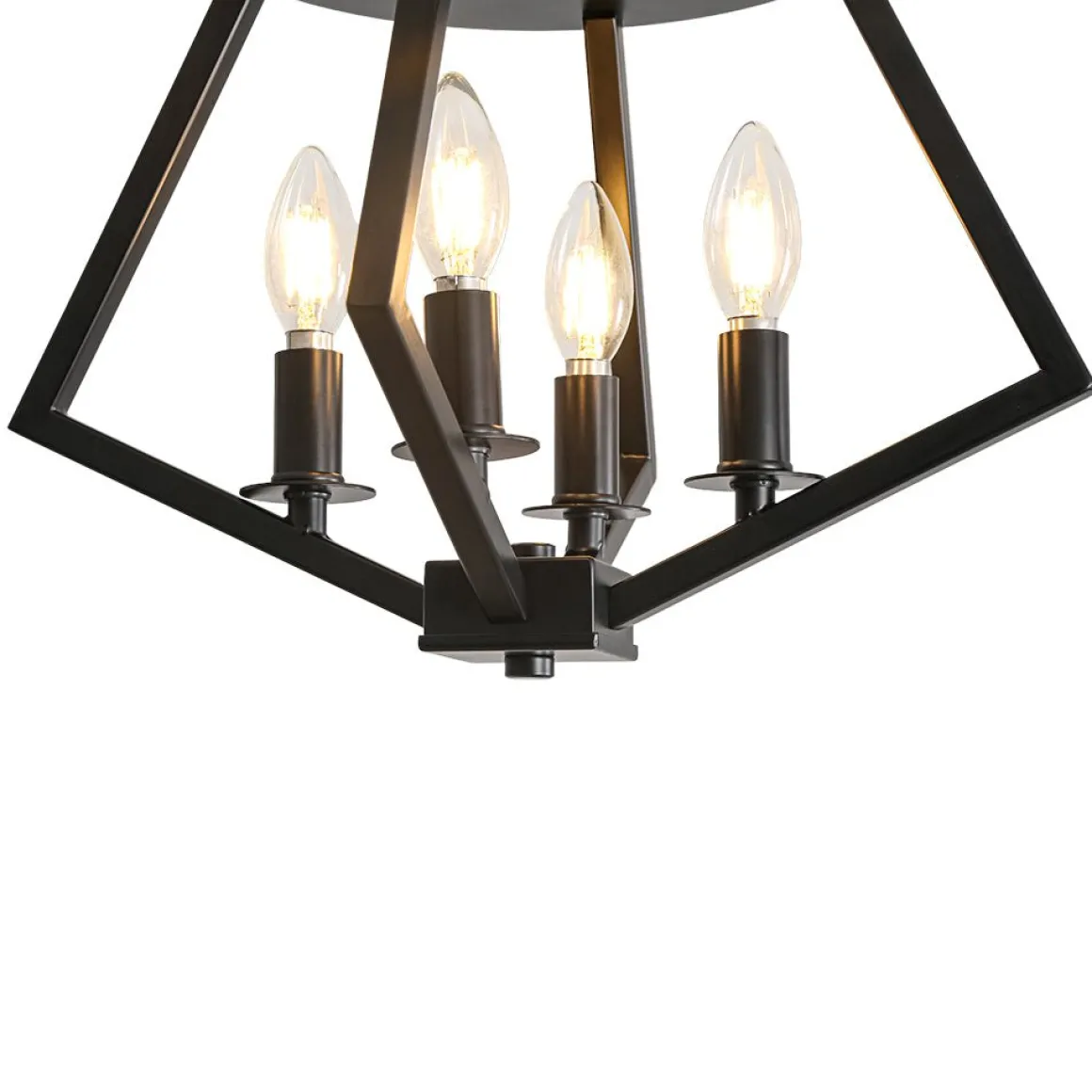 4-light Candle Style Black Simple Geometric Lantern Semi Flush