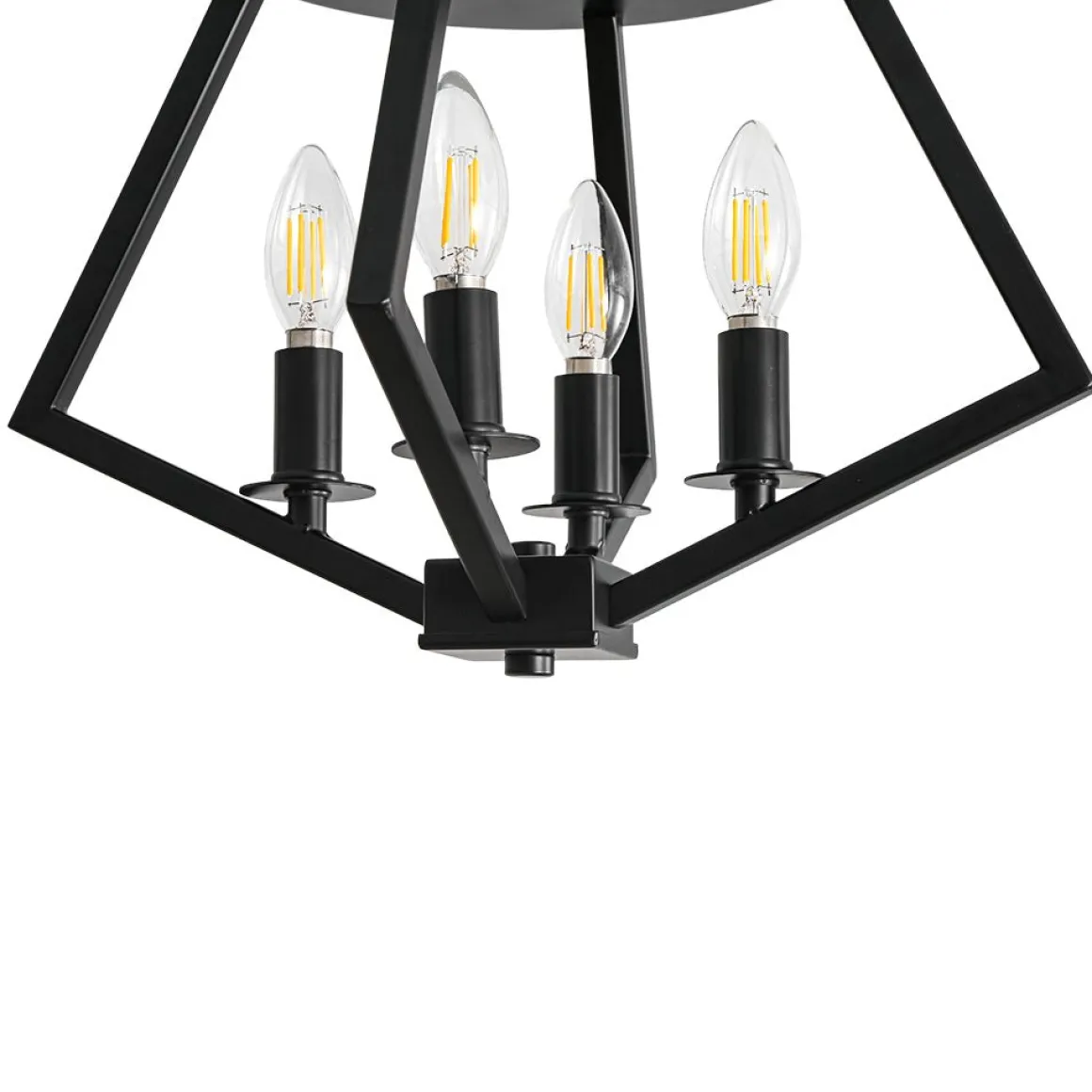 4-light Candle Style Black Simple Geometric Lantern Semi Flush