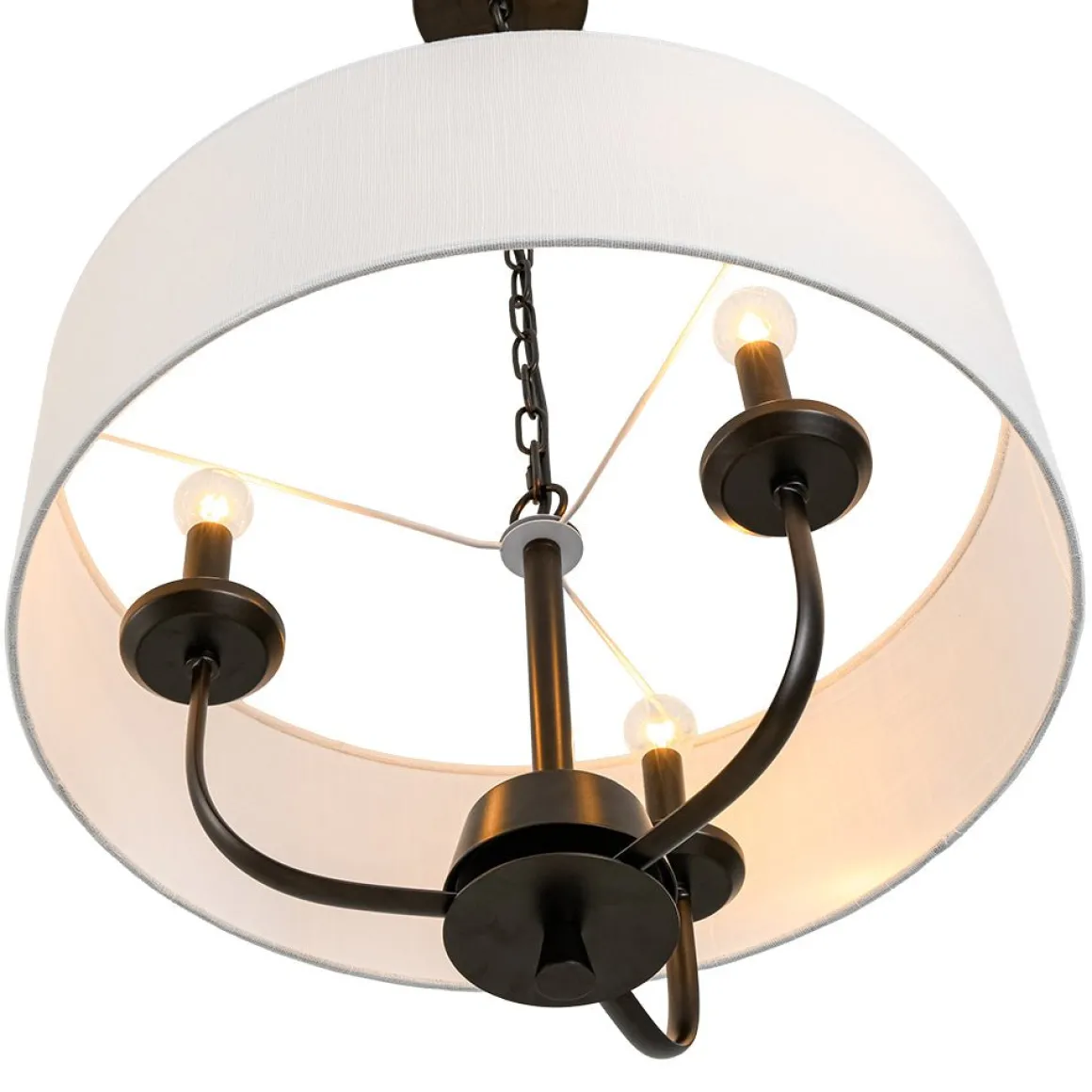 3-Light Candle Style Large Fabric Drum Cage Chandelier
