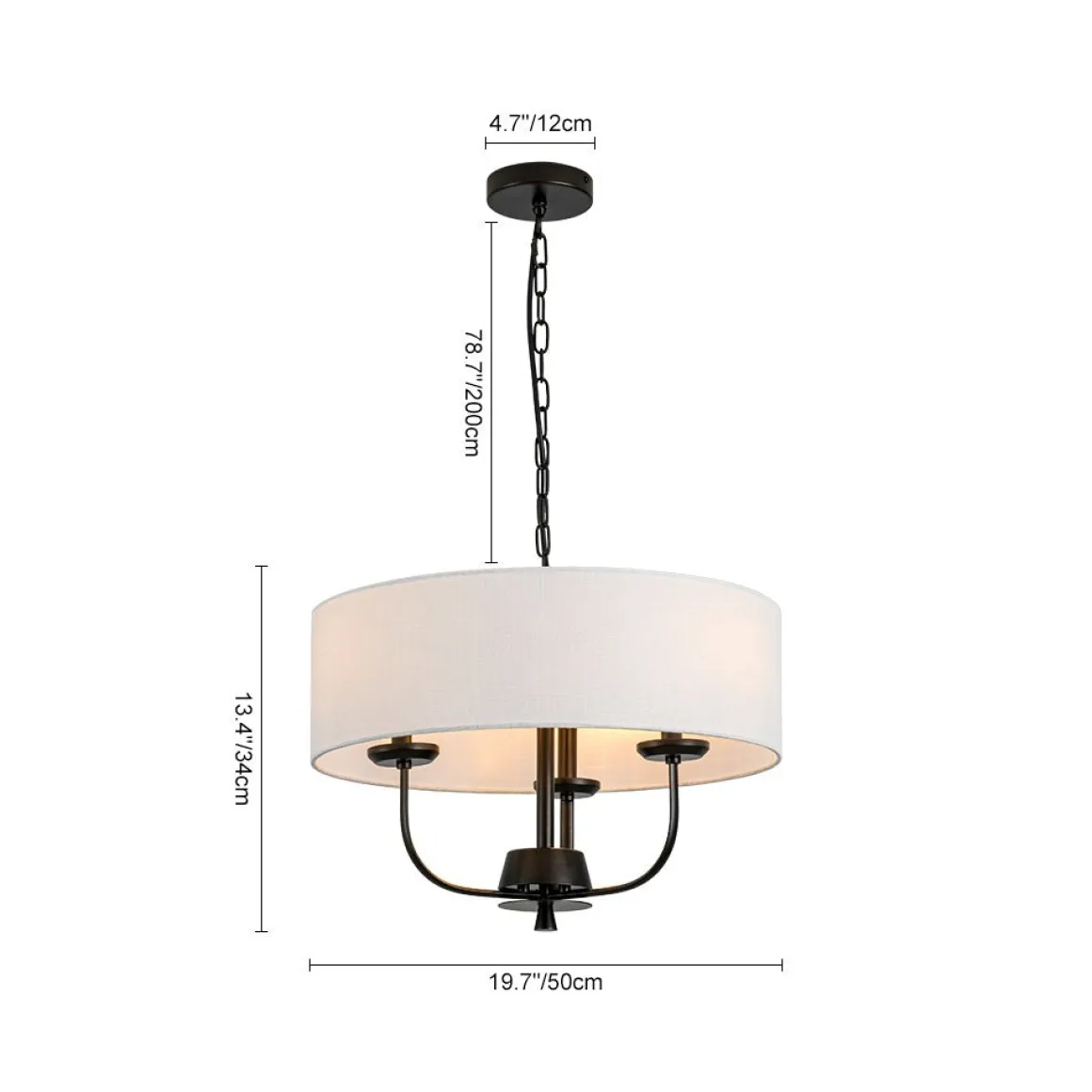 3-Light Candle Style Large Fabric Drum Cage Chandelier