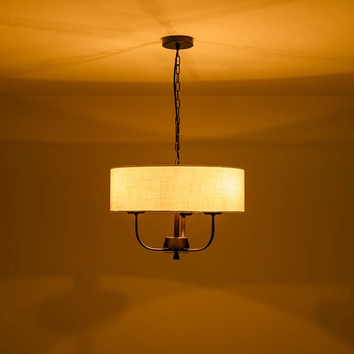 3-Light Candle Style Large Fabric Drum Cage Chandelier
