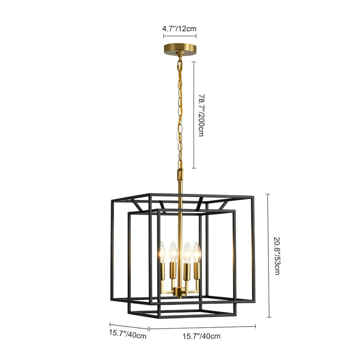 4-Light Candle Style Tiered Square Lantern Pendant