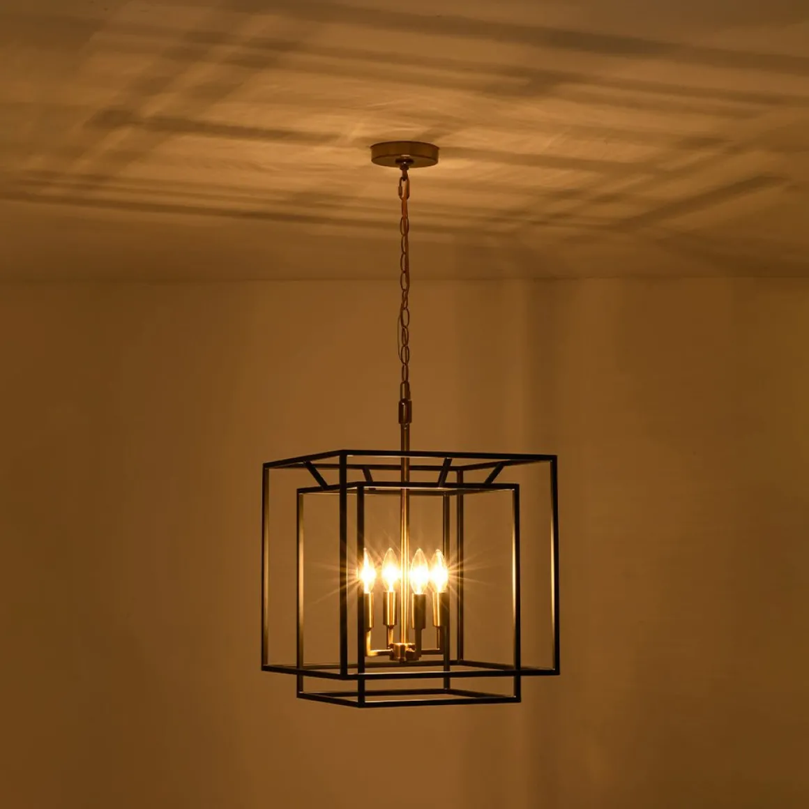 4-Light Candle Style Tiered Square Lantern Pendant
