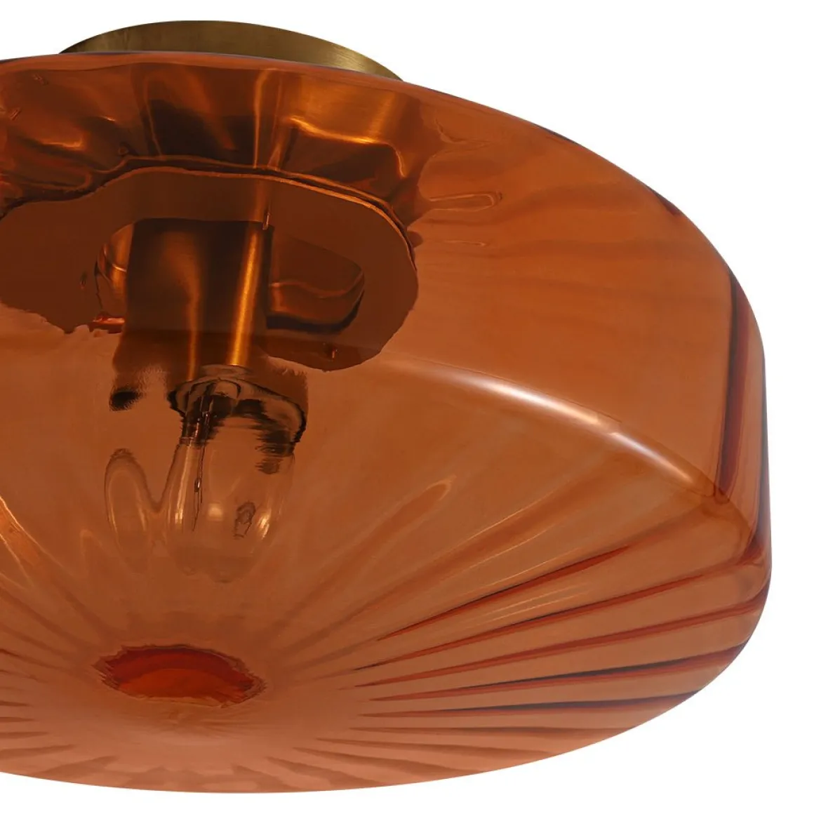 1-Light Caramel Amber Ribbed Glass Round Semi Flush Mount