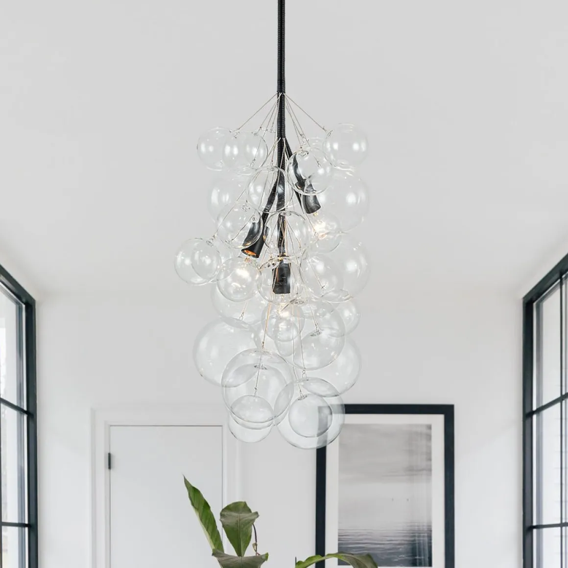 3-Light Cascade Cluster Clear Glass Bubble Chandelier