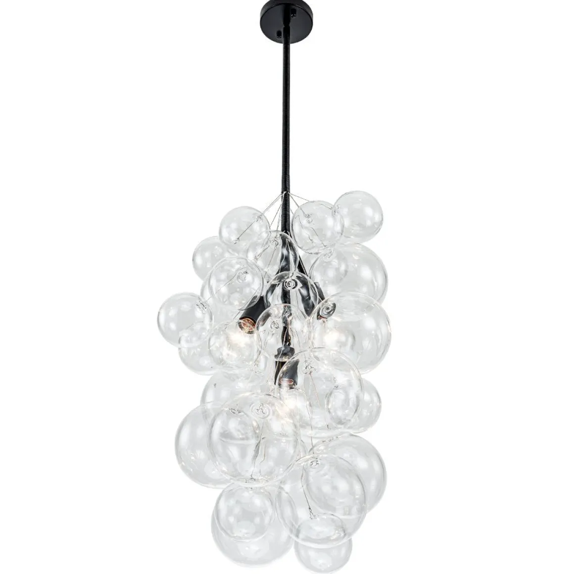 3-Light Cascade Cluster Clear Glass Bubble Chandelier