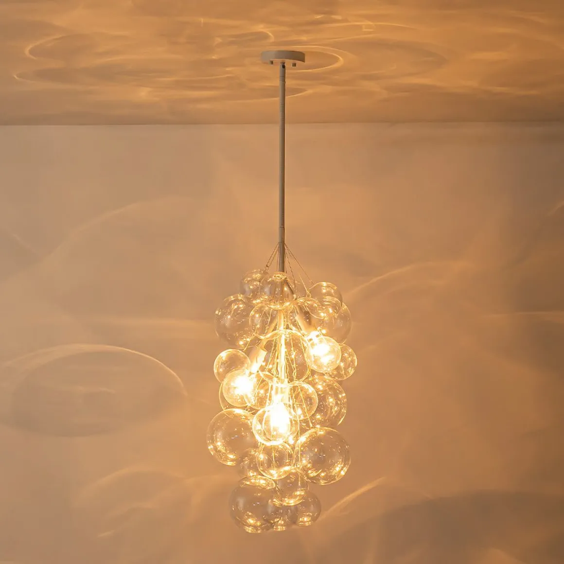 3-Light Cascade Cluster Clear Glass Bubble Chandelier