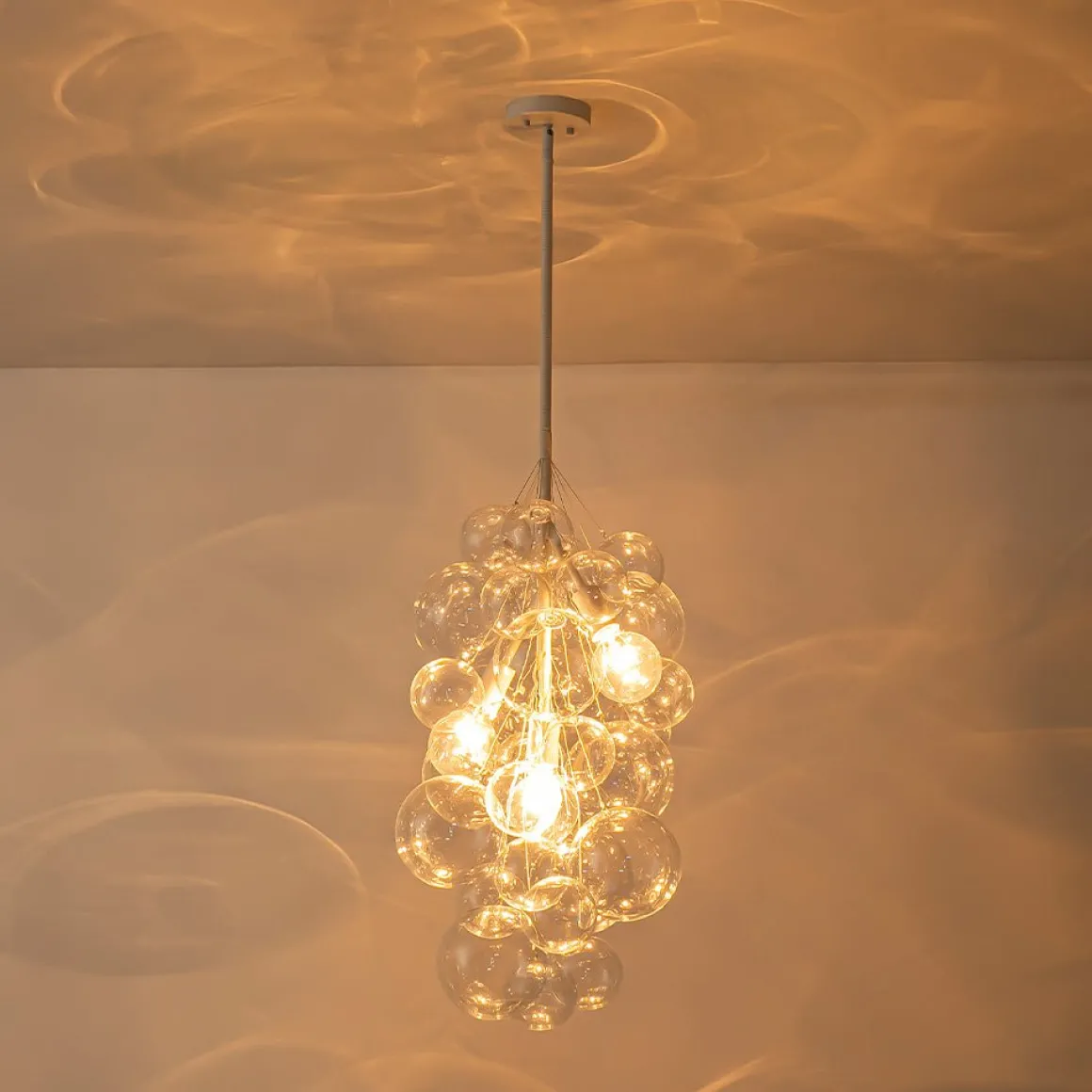 3-Light Cascade Cluster Clear Glass Bubble Chandelier