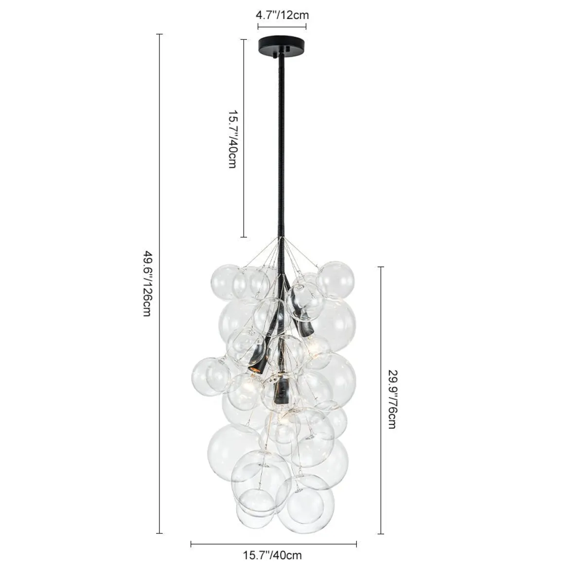 3-Light Cascade Cluster Clear Glass Bubble Chandelier