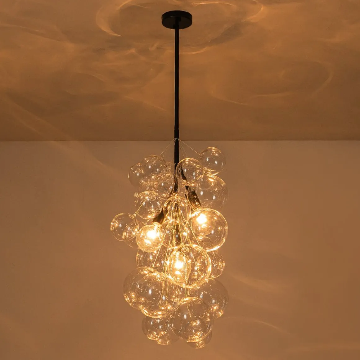 3-Light Cascade Cluster Clear Glass Bubble Chandelier