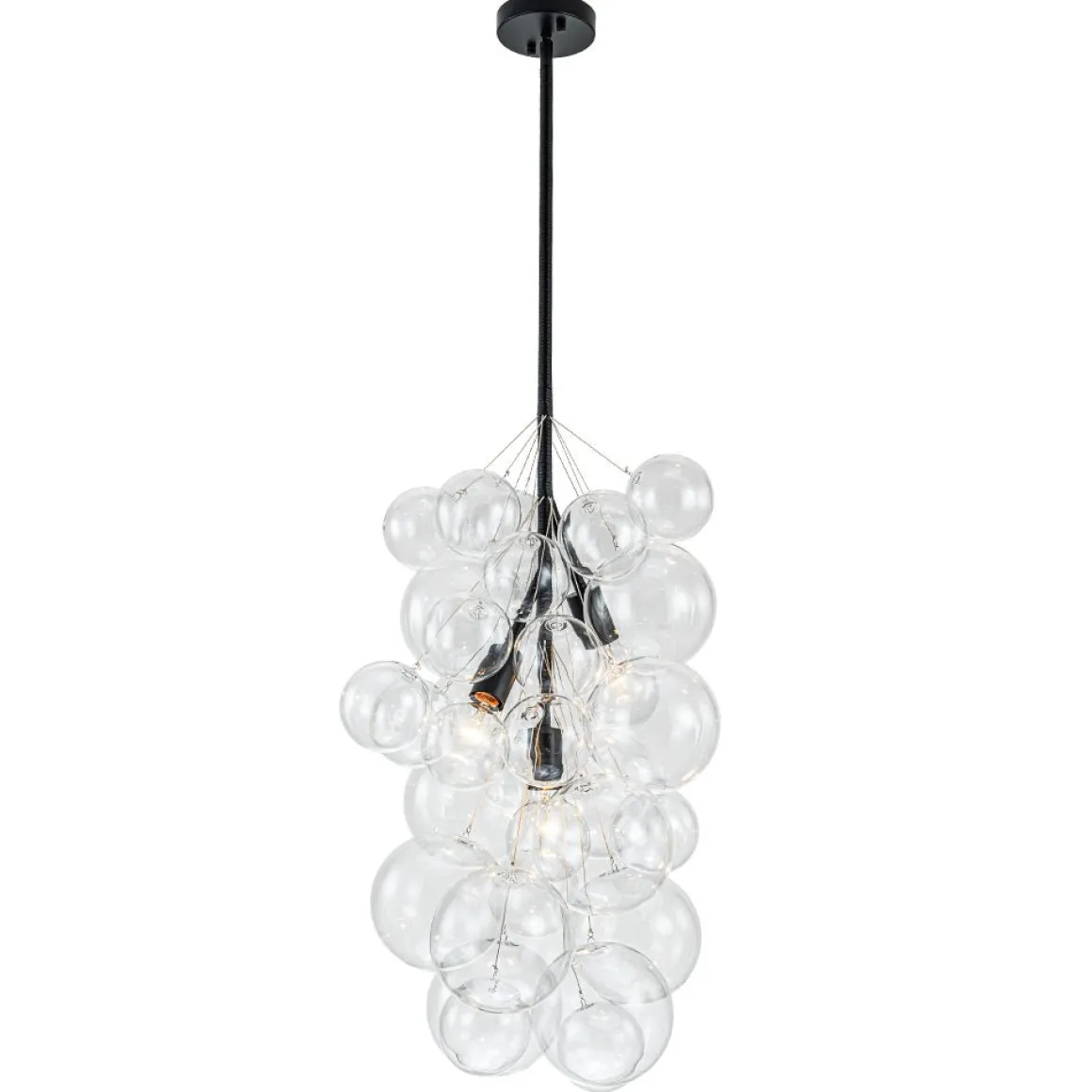 3-Light Cascade Cluster Clear Glass Bubble Chandelier