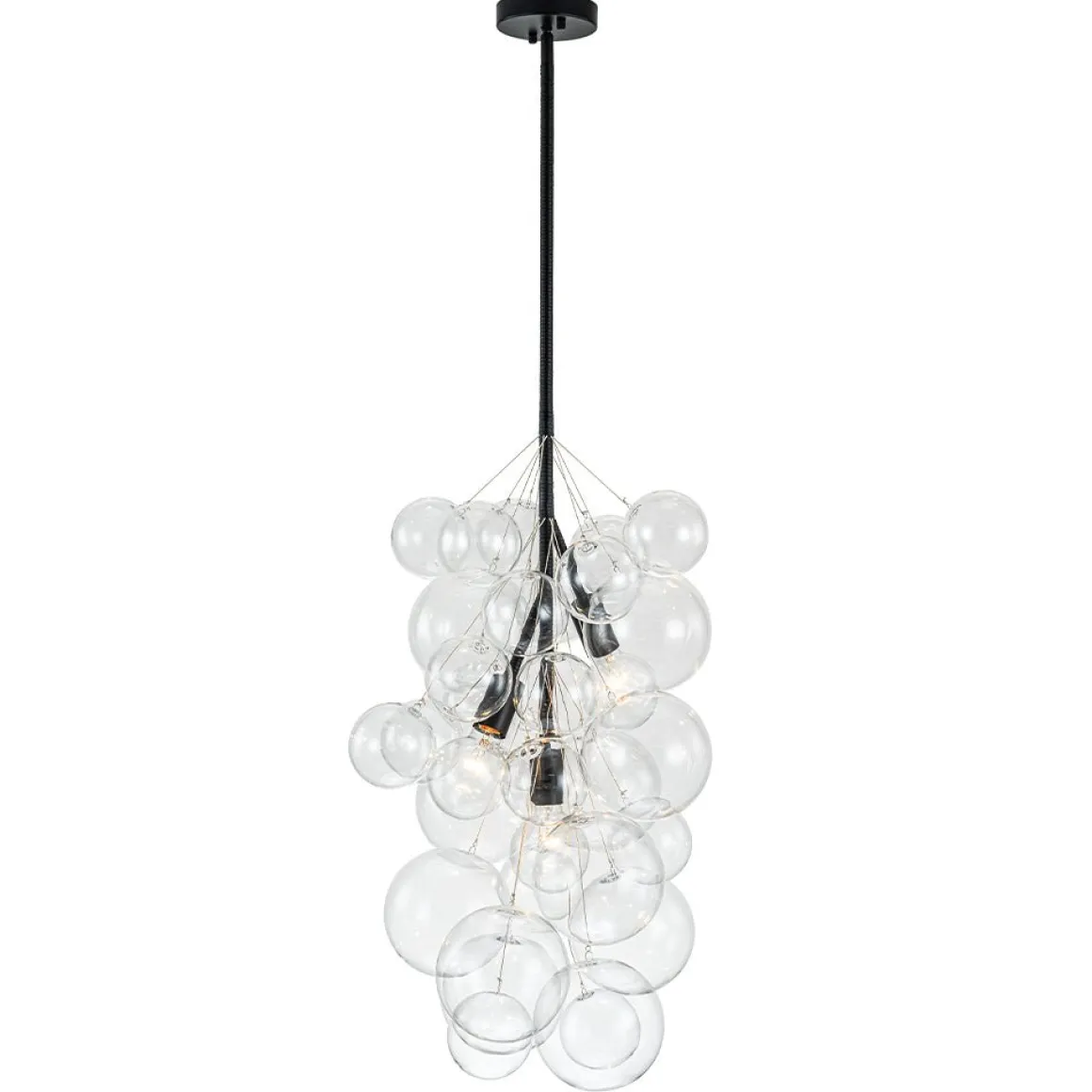 3-Light Cascade Cluster Clear Glass Bubble Chandelier