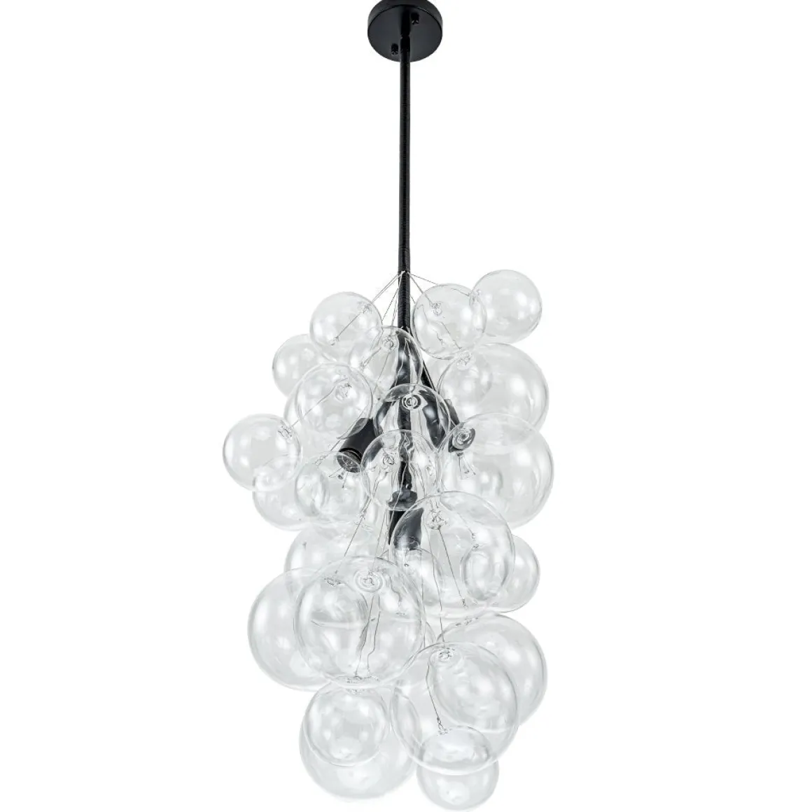 3-Light Cascade Cluster Clear Glass Bubble Chandelier