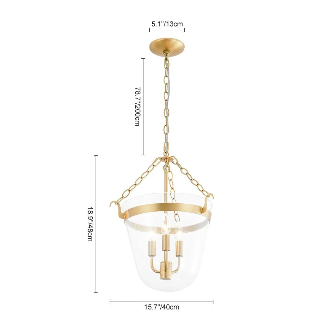 3-Light Clear Glass Bell Jar Lantern Pendant / Semi Flush