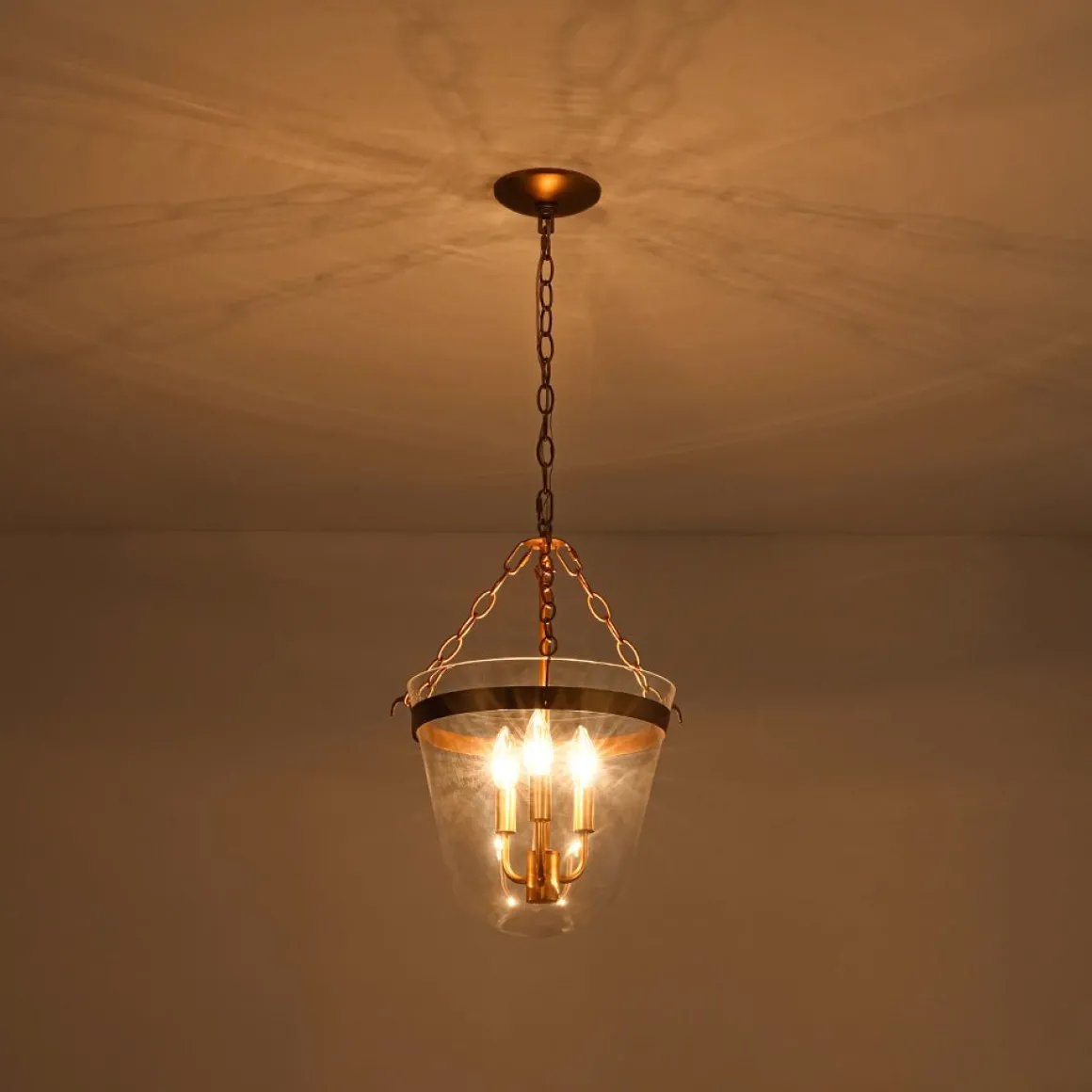 3-Light Clear Glass Bell Jar Lantern Pendant / Semi Flush