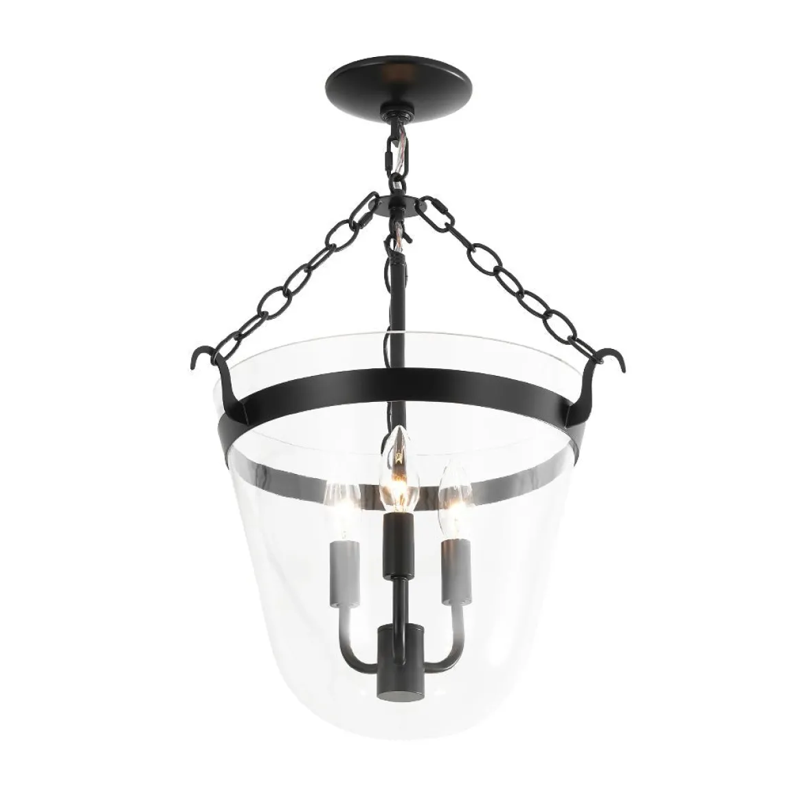3-Light Clear Glass Bell Jar Lantern Pendant / Semi Flush