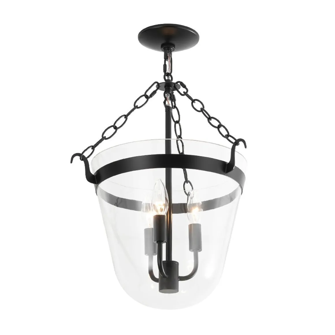 3-Light Clear Glass Bell Jar Lantern Pendant / Semi Flush