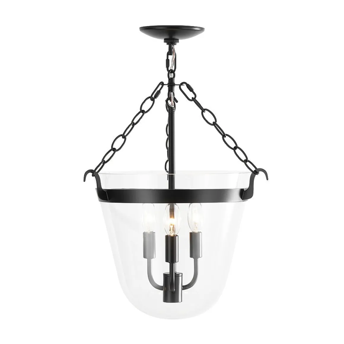 3-Light Clear Glass Bell Jar Lantern Pendant / Semi Flush