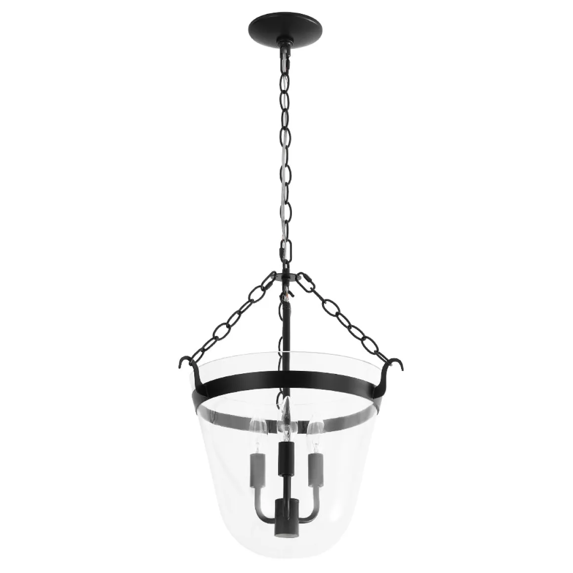 3-Light Clear Glass Bell Jar Lantern Pendant / Semi Flush